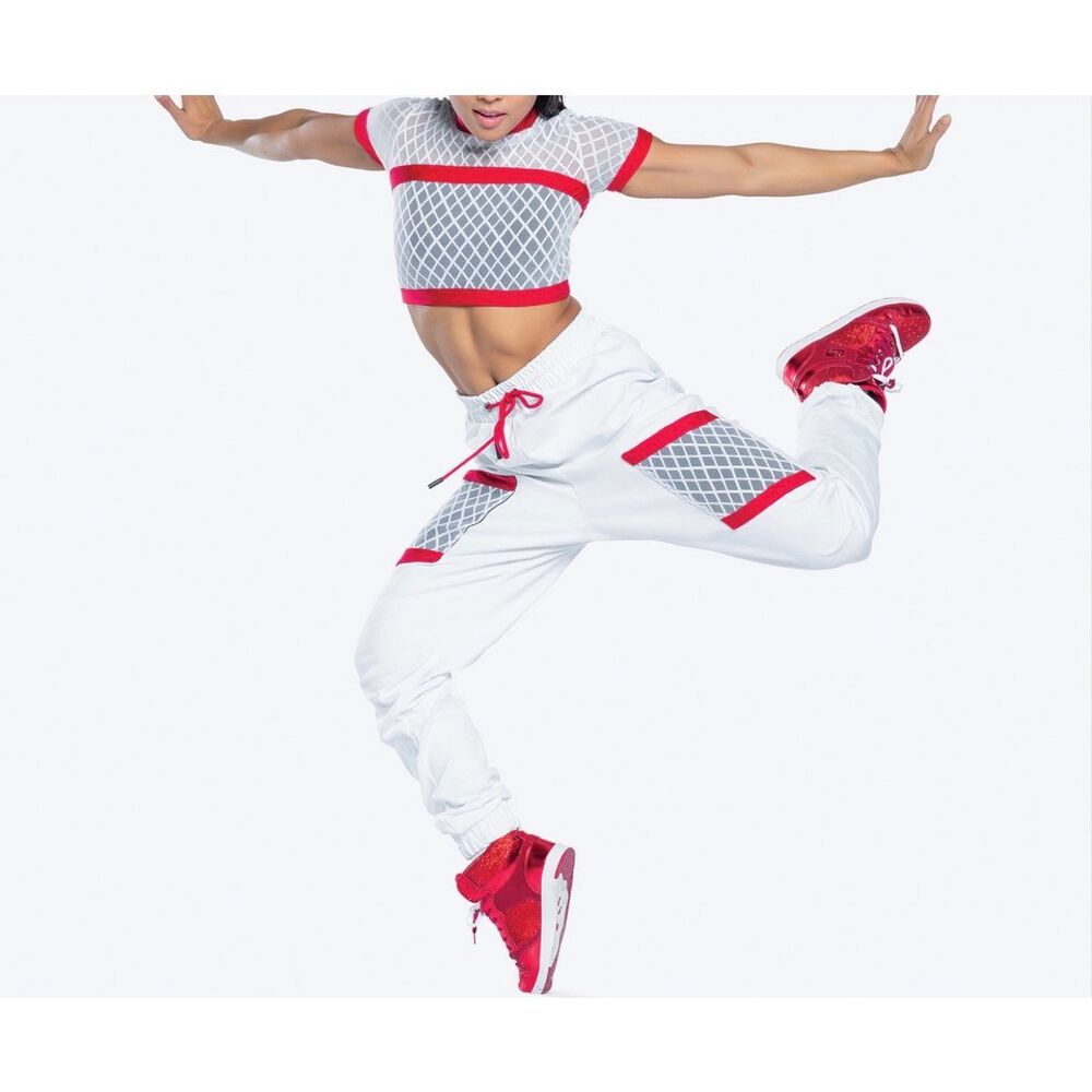 Tenth House Dance Costume Crop Top White and Red With Drawstring Pants Set - US
